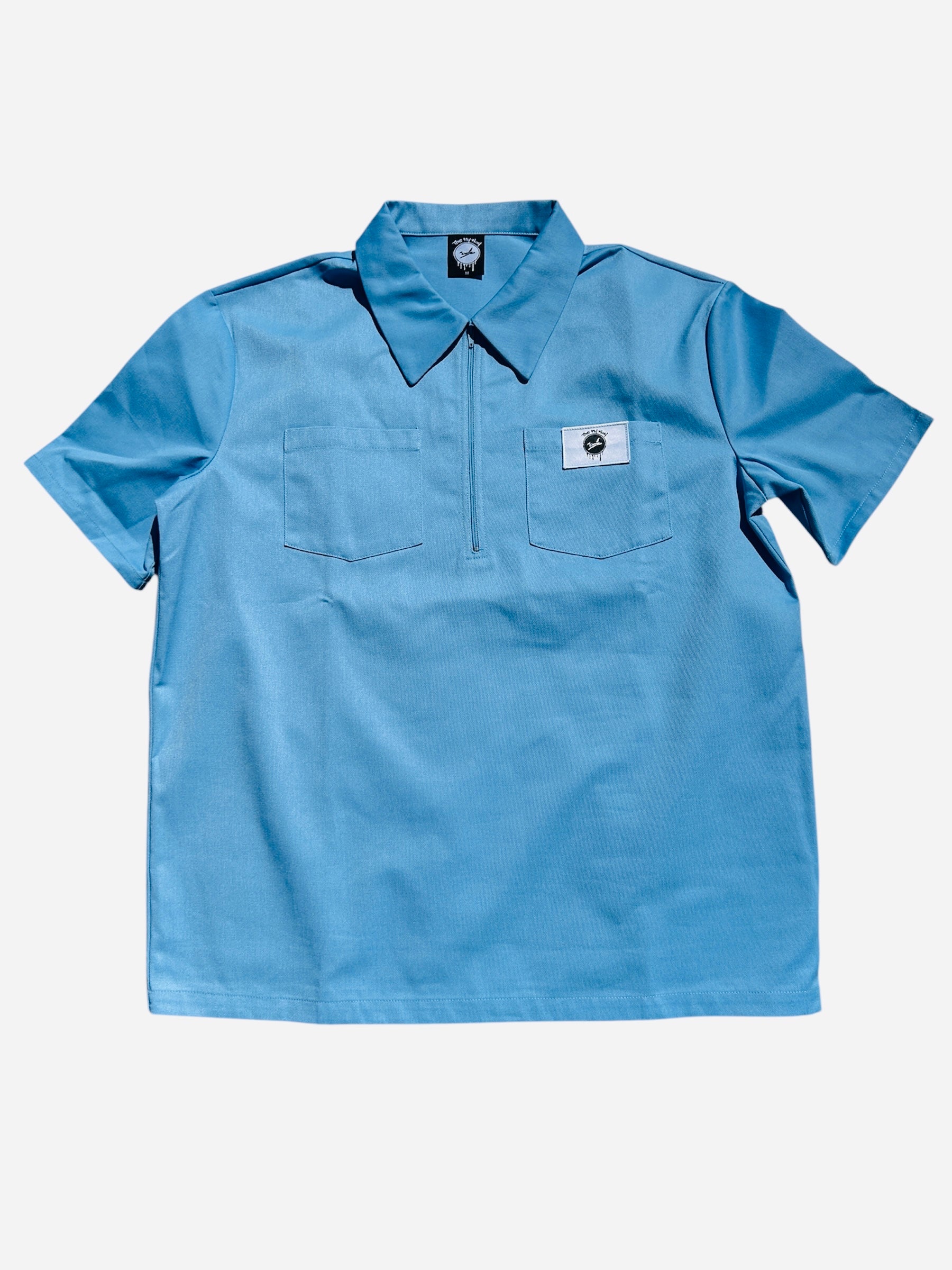 Short Sleeve 1/2 Zip T-shirt - Light Blue