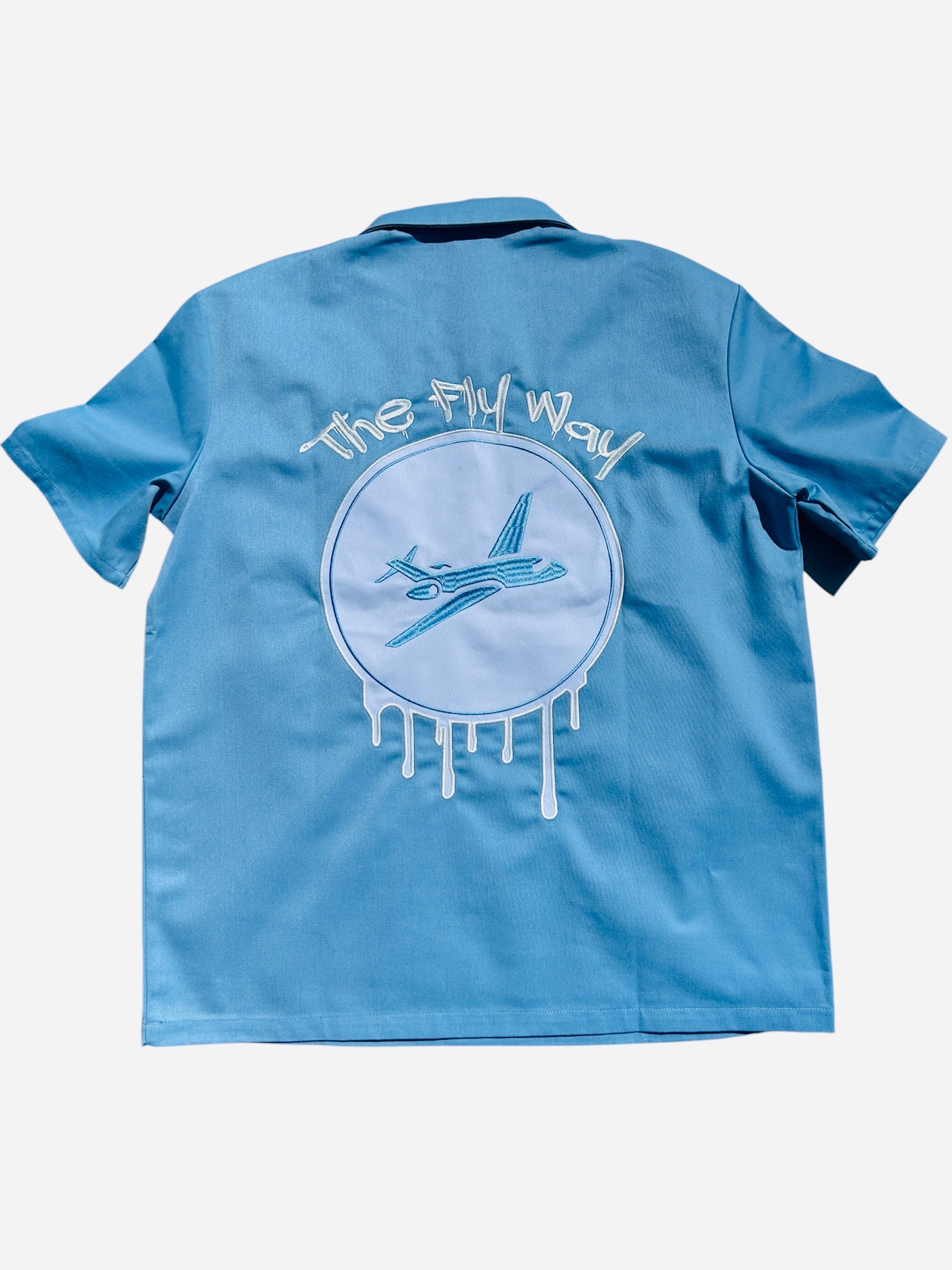 Short Sleeve 1/2 Zip T-shirt - Light Blue