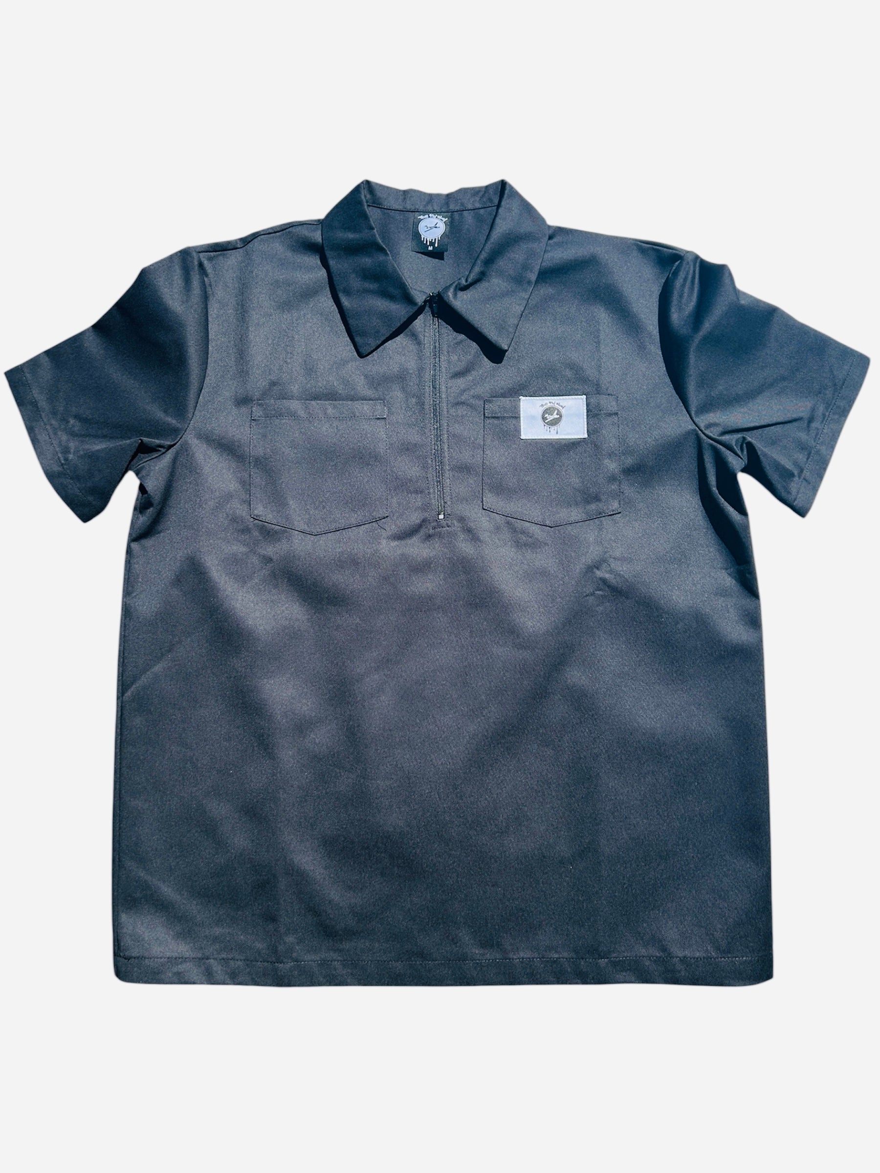 Short Sleeve 1/2 Zipper Shirt- Black